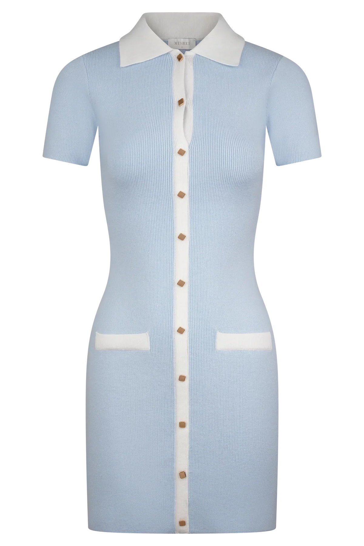 Seema Contrast Mini Dress - Light Blue/White