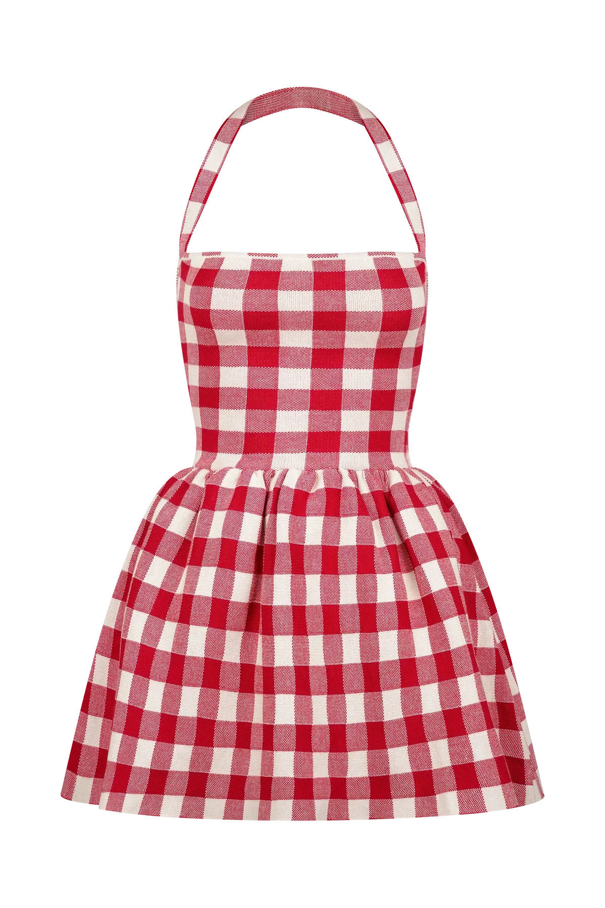 Lindsay Halter Knit Mini Dress - Red Gingham