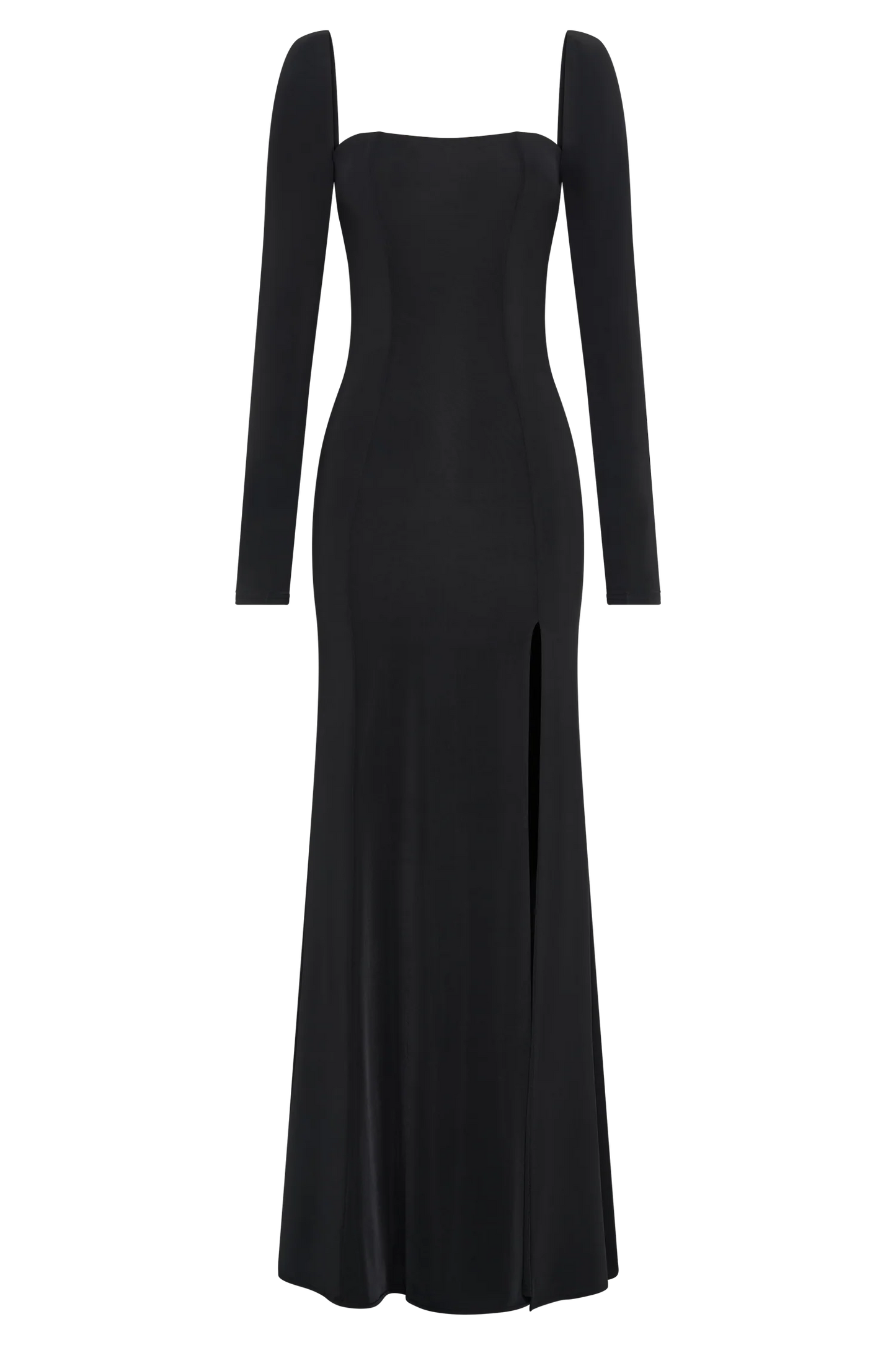 Desirie Slinky Long Sleeve Maxi Dress With Split - Black