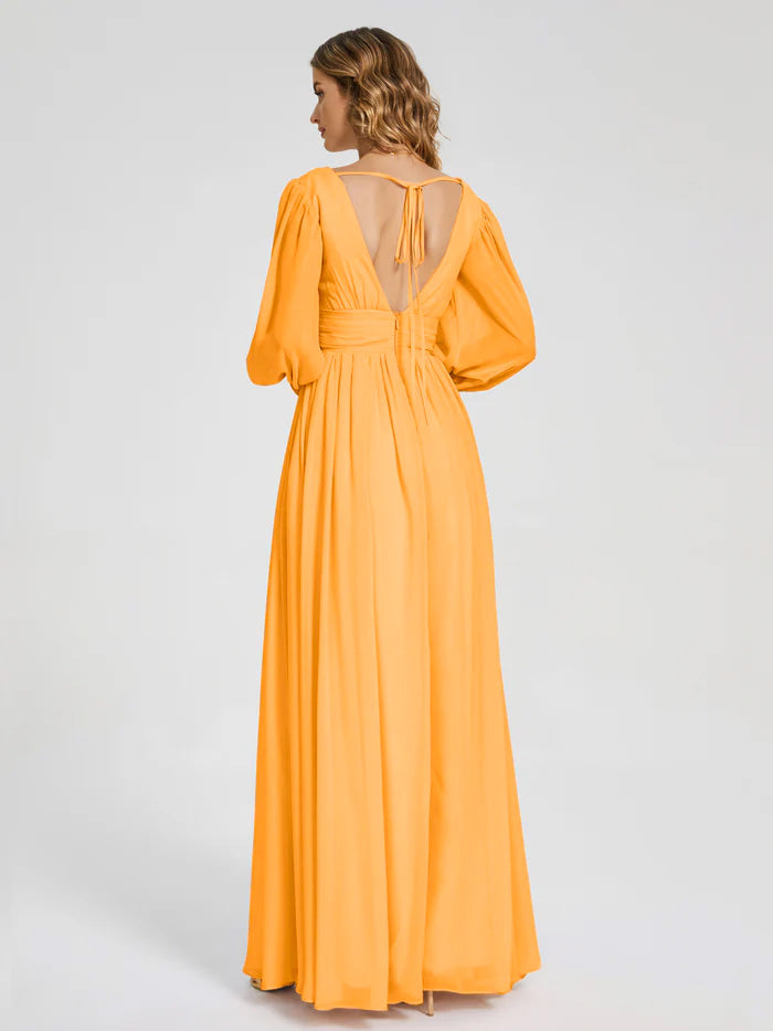 Journey Long Sleeves V-neck Bridesmaid Dress with Side Slit