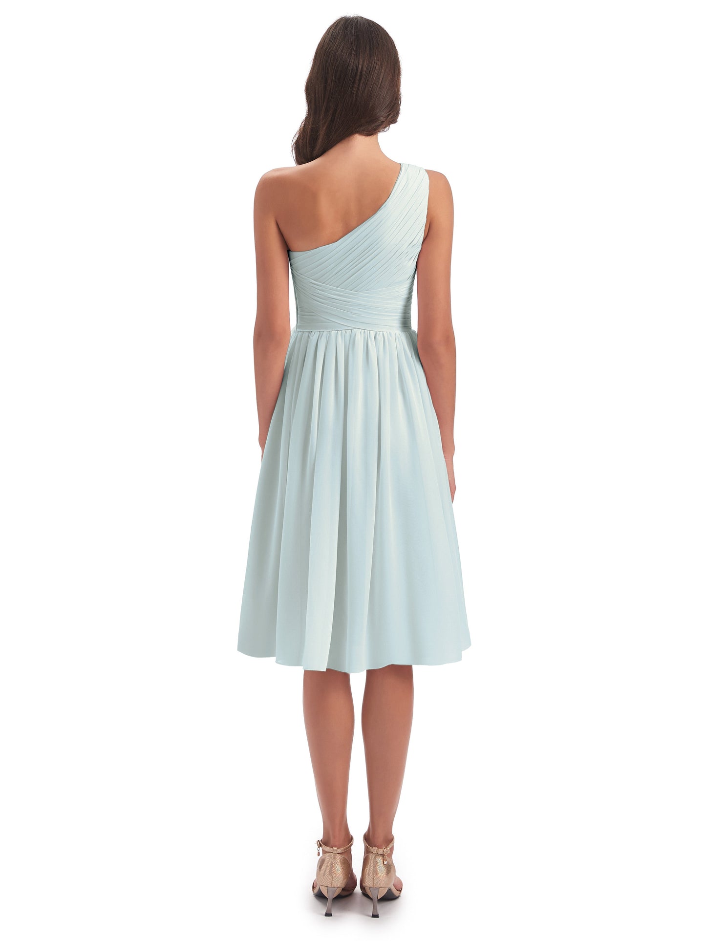 Natalie Knee Length One Shoulder Chiffon Bridesmaid Dresses