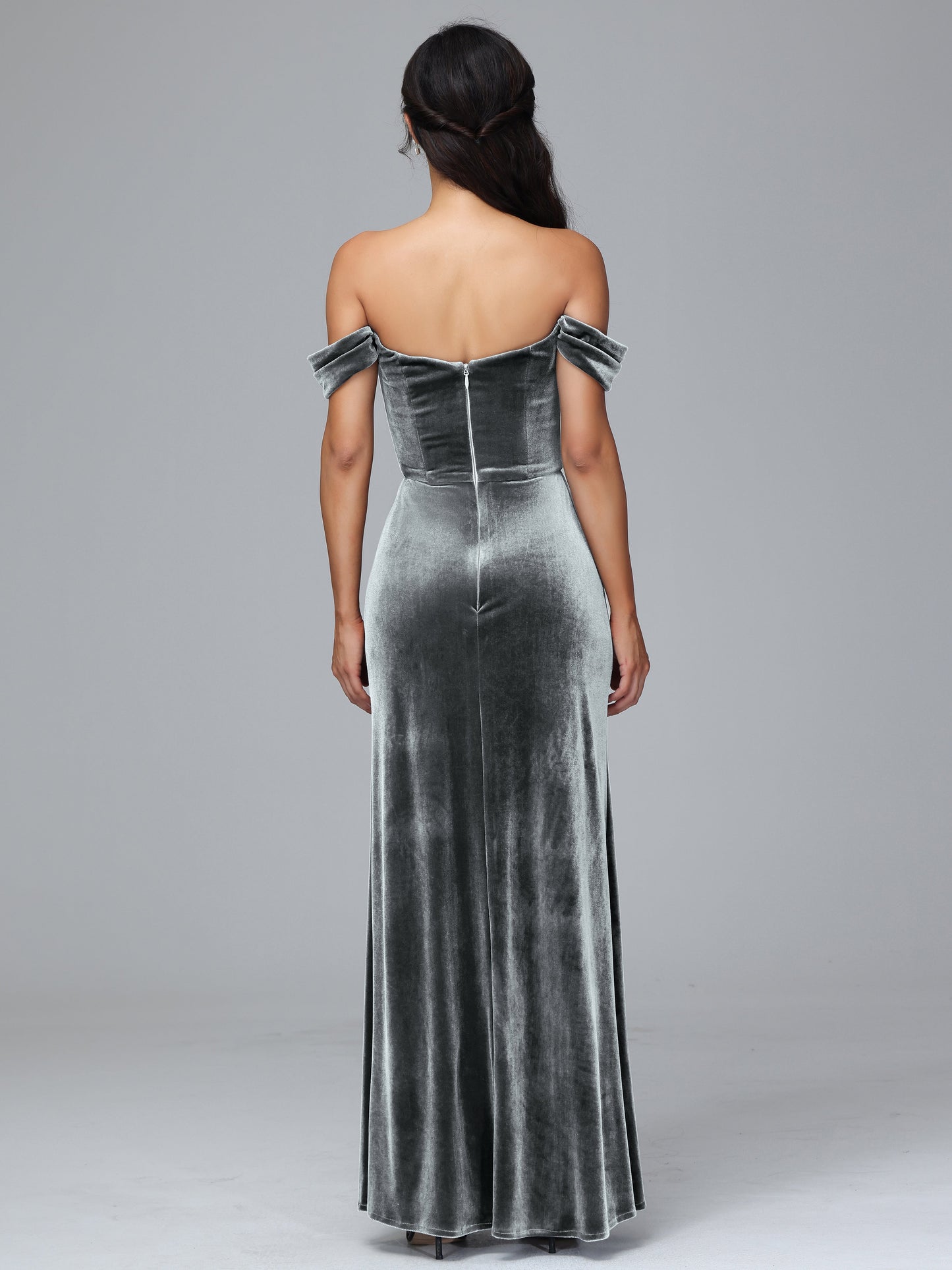 Off Shoulder Plus Size Velvet Bridesmaid Dress With Slit