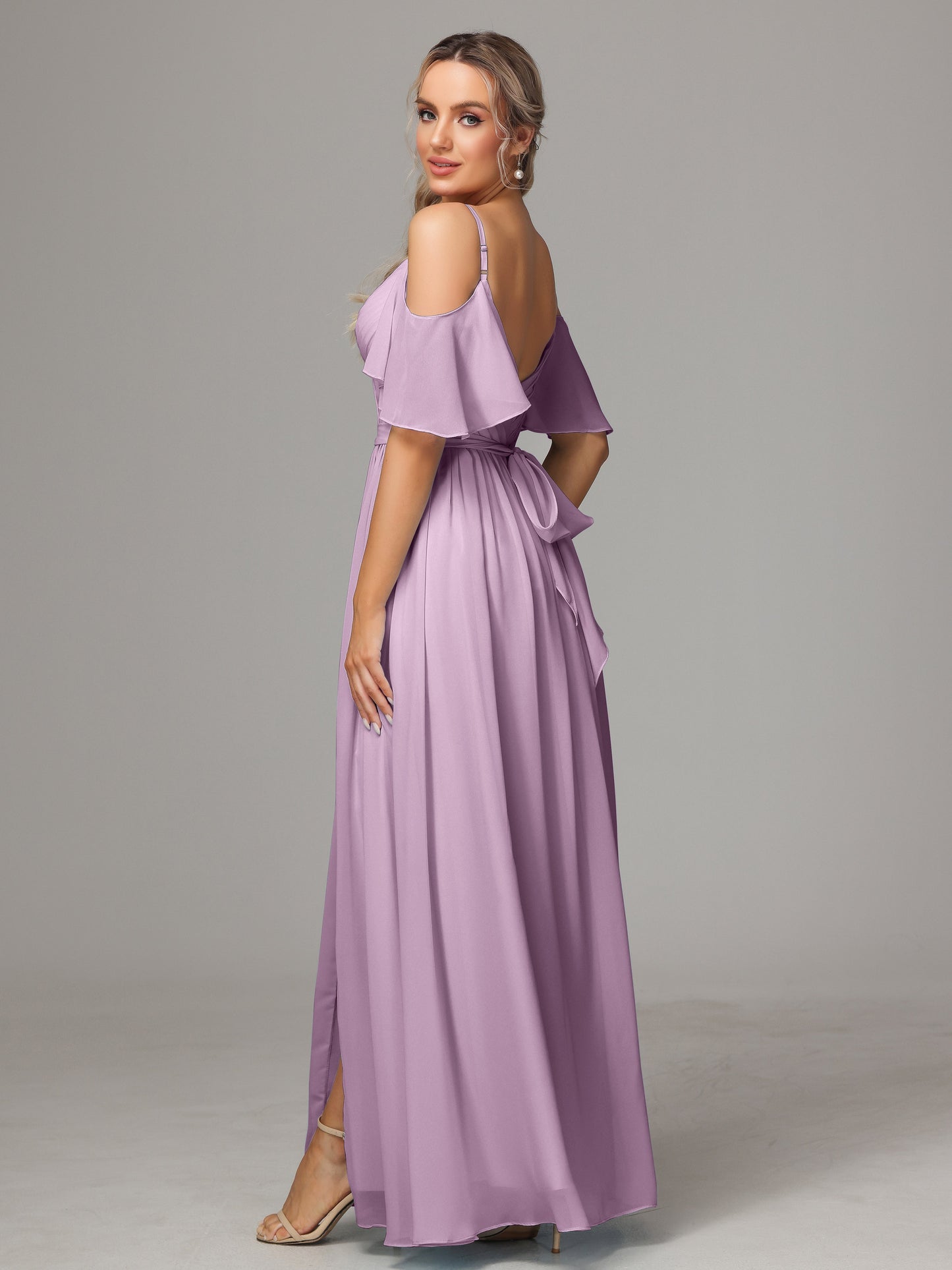 Off The Shoulder A Line Chiffon Bridesmaid Dress With Slit