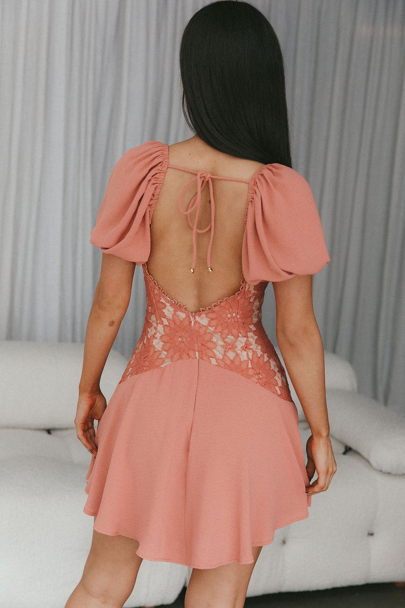 Mielle Lace Bodice Mini Dress Rose
