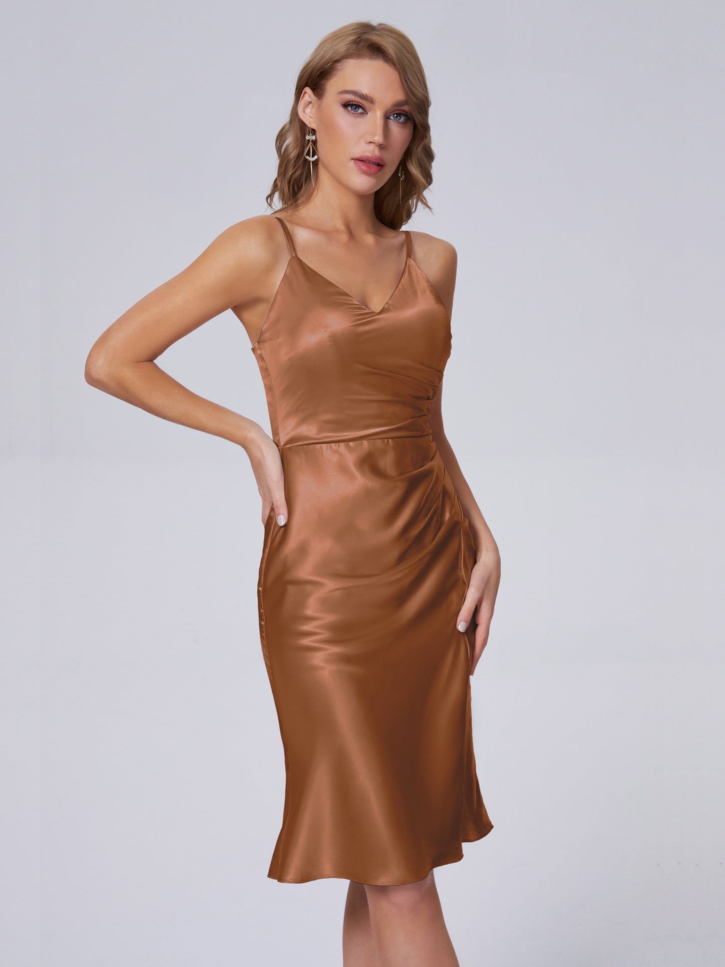 Amara Modern Split Soft Satin Short Bridesmaid Dresses