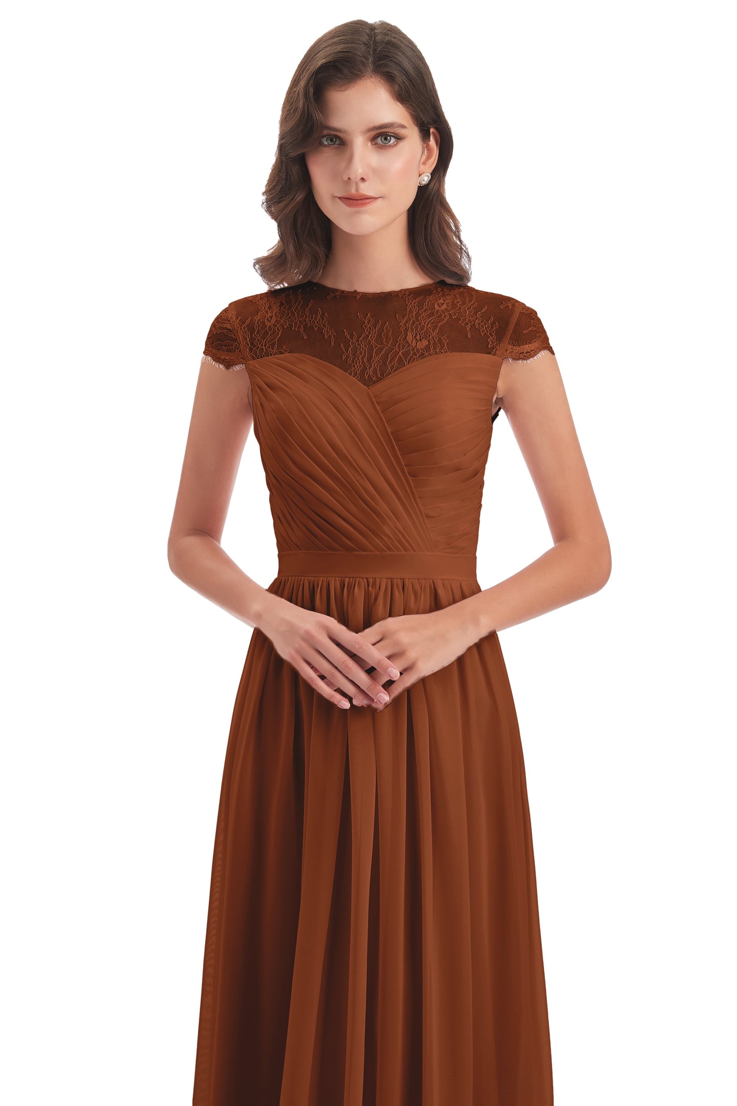 Nora Illusion Cap Sleeves Lace Long Bridesmaid Dresses