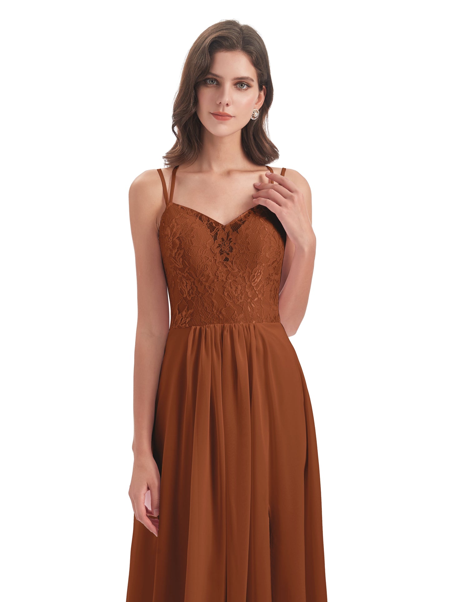 Saanvi Spaghetti Straps Open Back Lace Long Bridesmaid Dresses