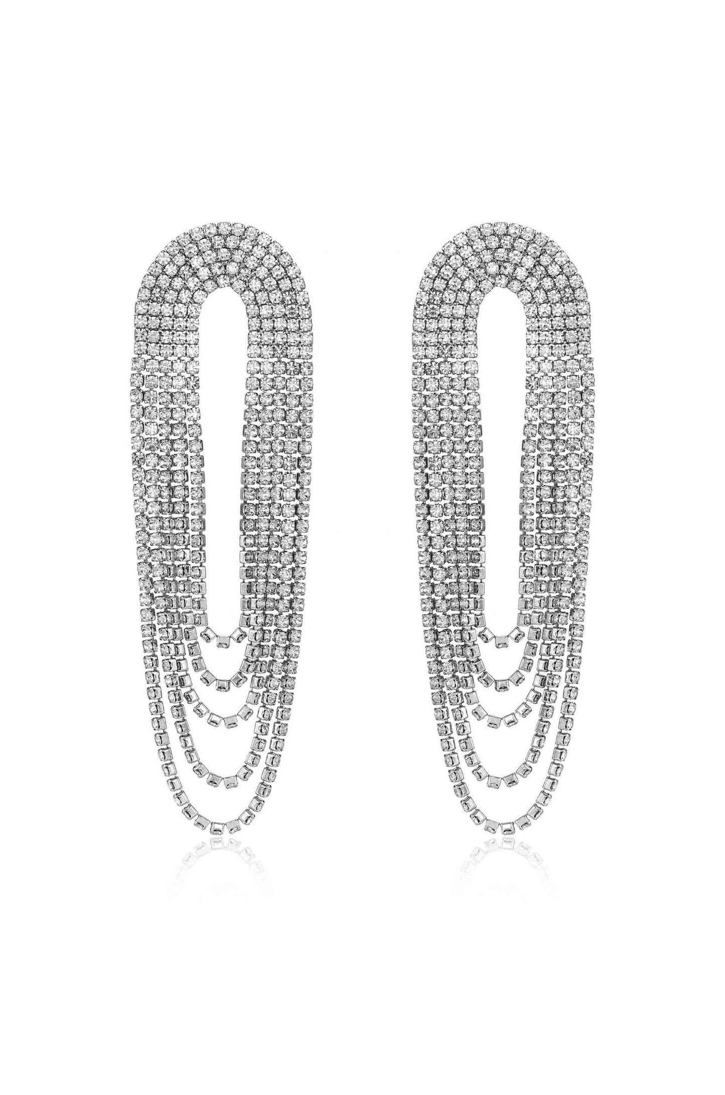 Crystal Drape Fringe Earrings - Silver
