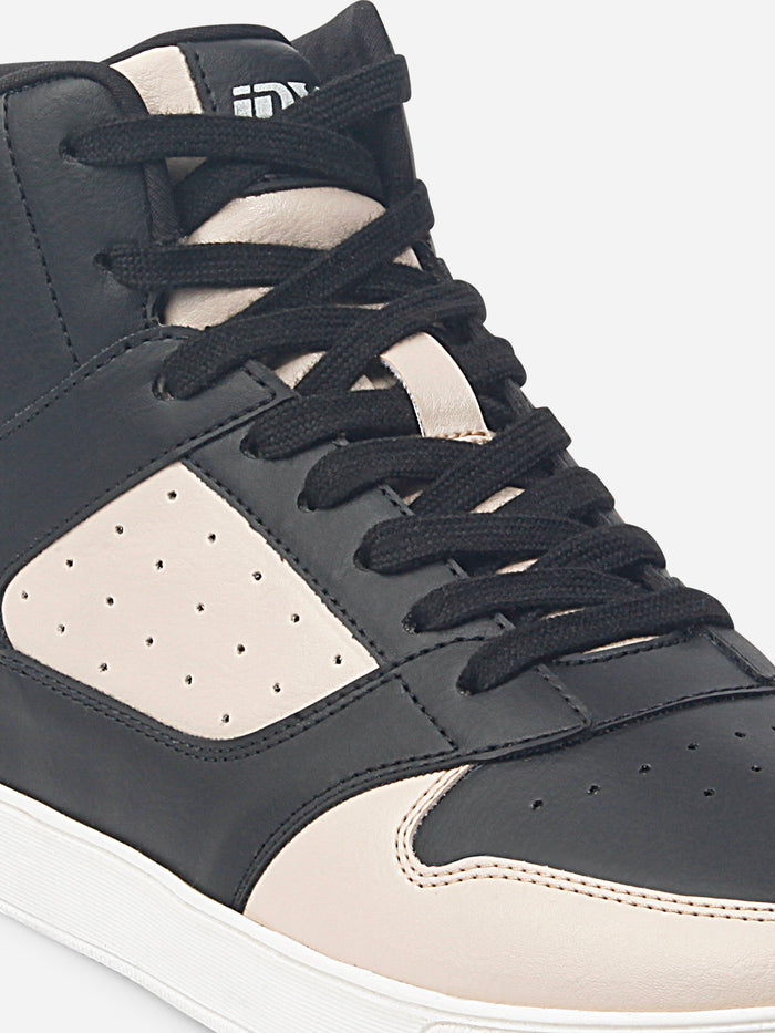 Men's Black Beige Ankle Top Lace Up Sneakers (IX6014)-Sneakers - iD Shoes