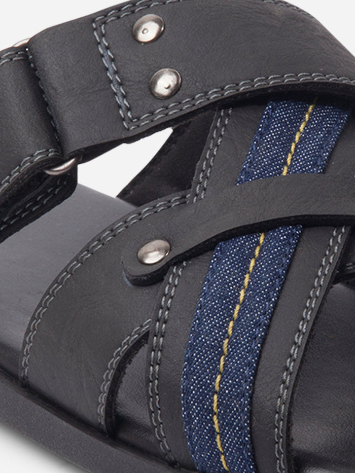 Men's Black Cross Strap Slipon Casual Sandals (IX5016)-Sandals/Slippers - iD Shoes