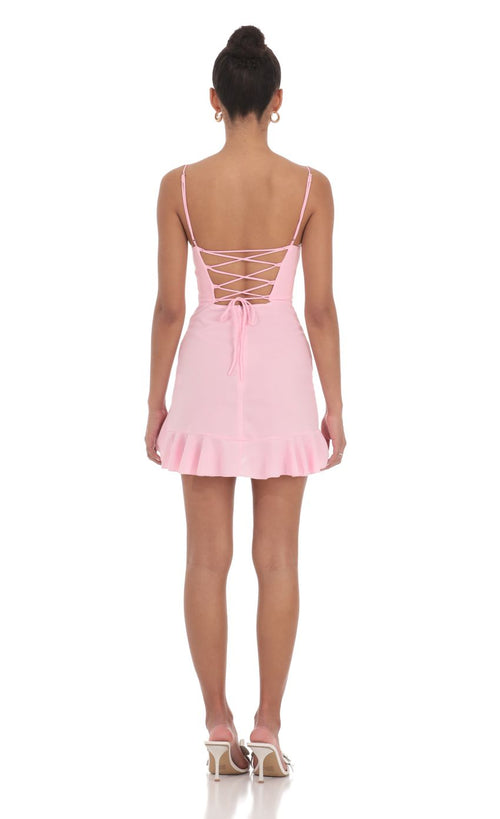 Ruffled Slit Dress in Pink
