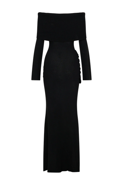 Cameron Off Shoulder Tie Maxi Dress - Black