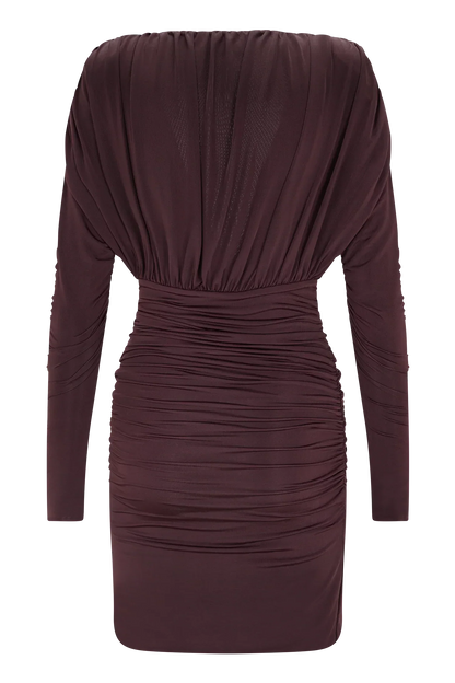 Hayden Long Sleeve Plunge Mini Dress - Burgundy