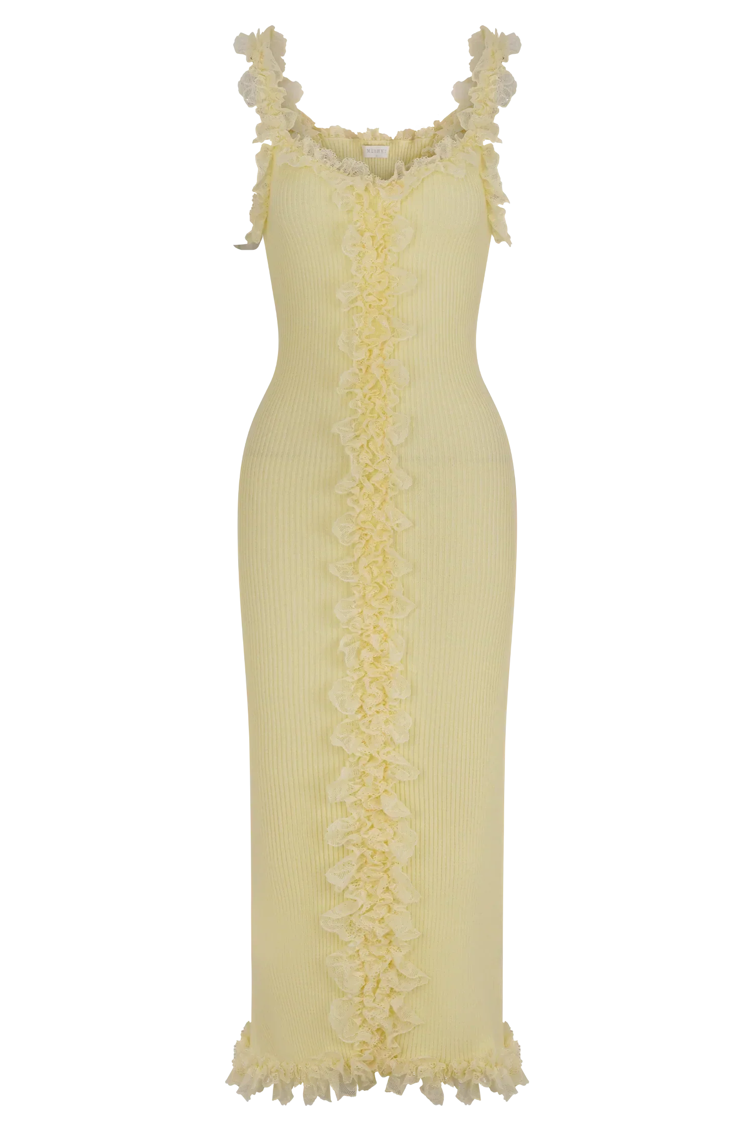 Shay Lace Ruffle Knit Midi Dress - Lemon