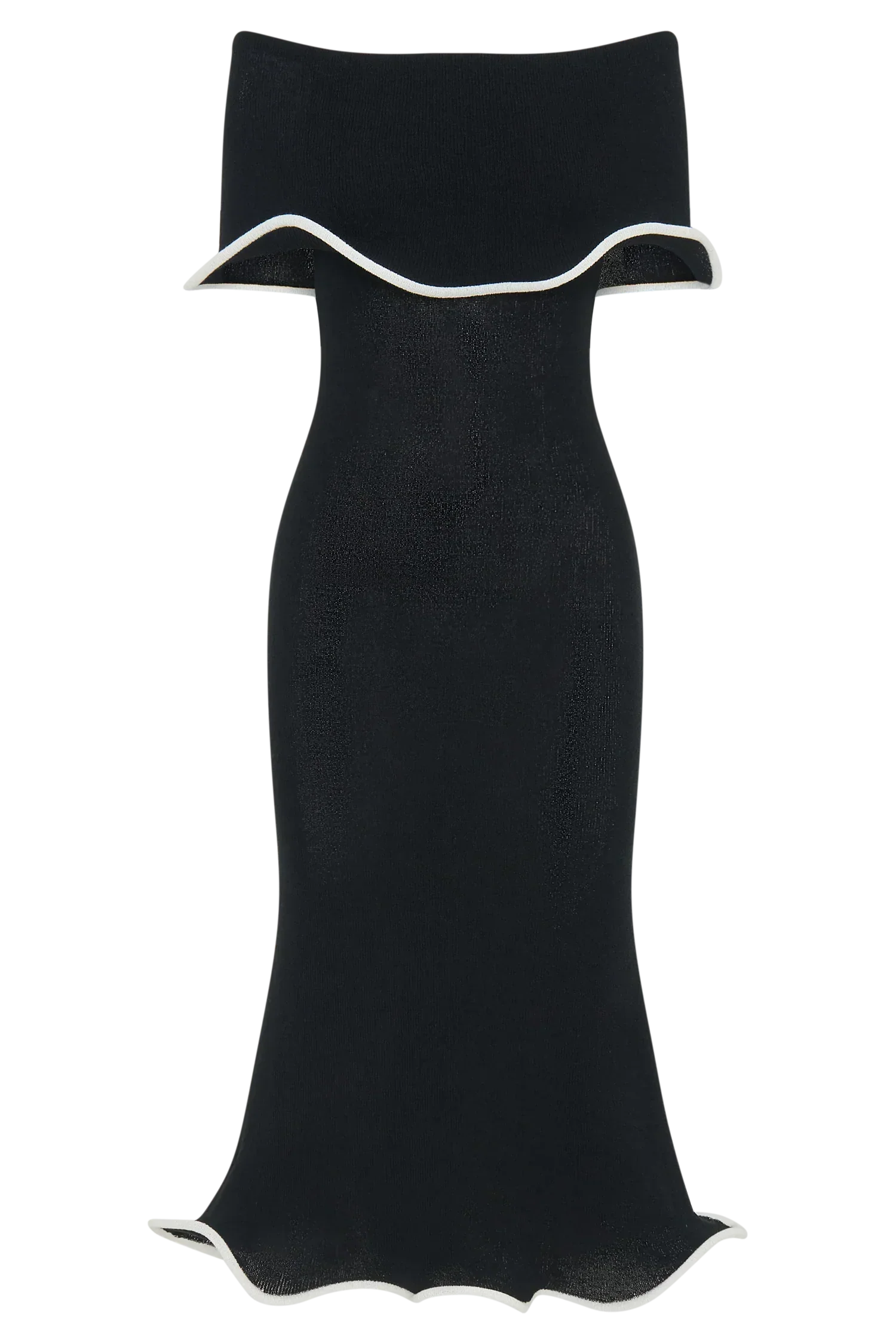 Molly Off Shoulder Knit Midi Dress - Black/White