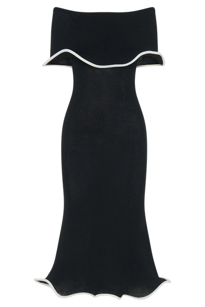 Molly Off Shoulder Knit Midi Dress - Black/White