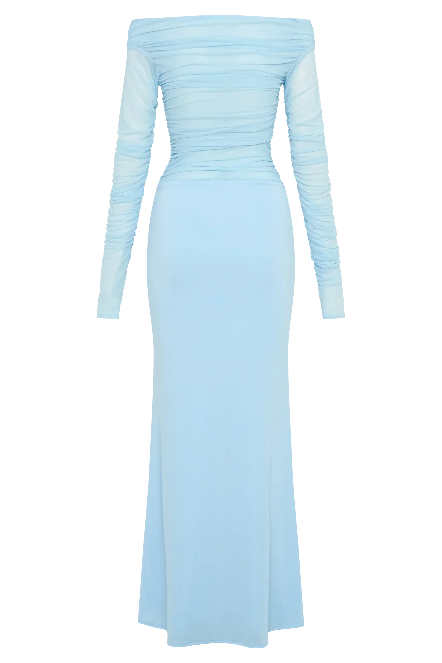 Darla Mesh And Slinky Off Shoulder Maxi Dress - Sky Blue