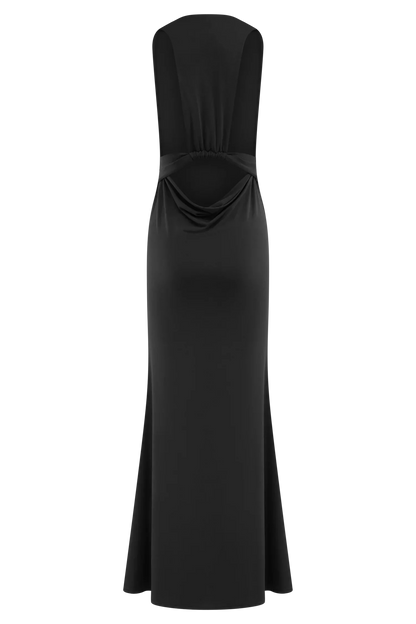 Elke Slinky V Neck Maxi Dress - Black
