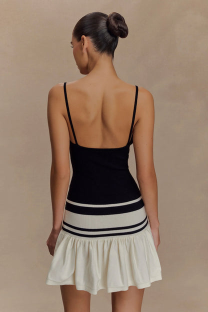 Ellison Contrast Knit Mini Dress - Black/White