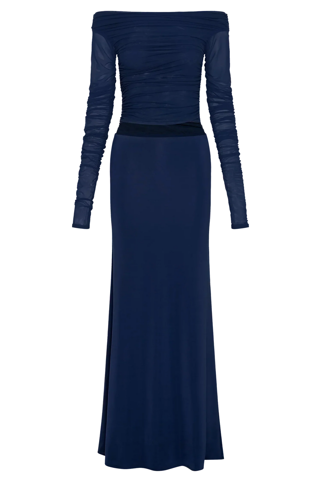 Darla Mesh And Slinky Off Shoulder Maxi Dress - Dark Navy