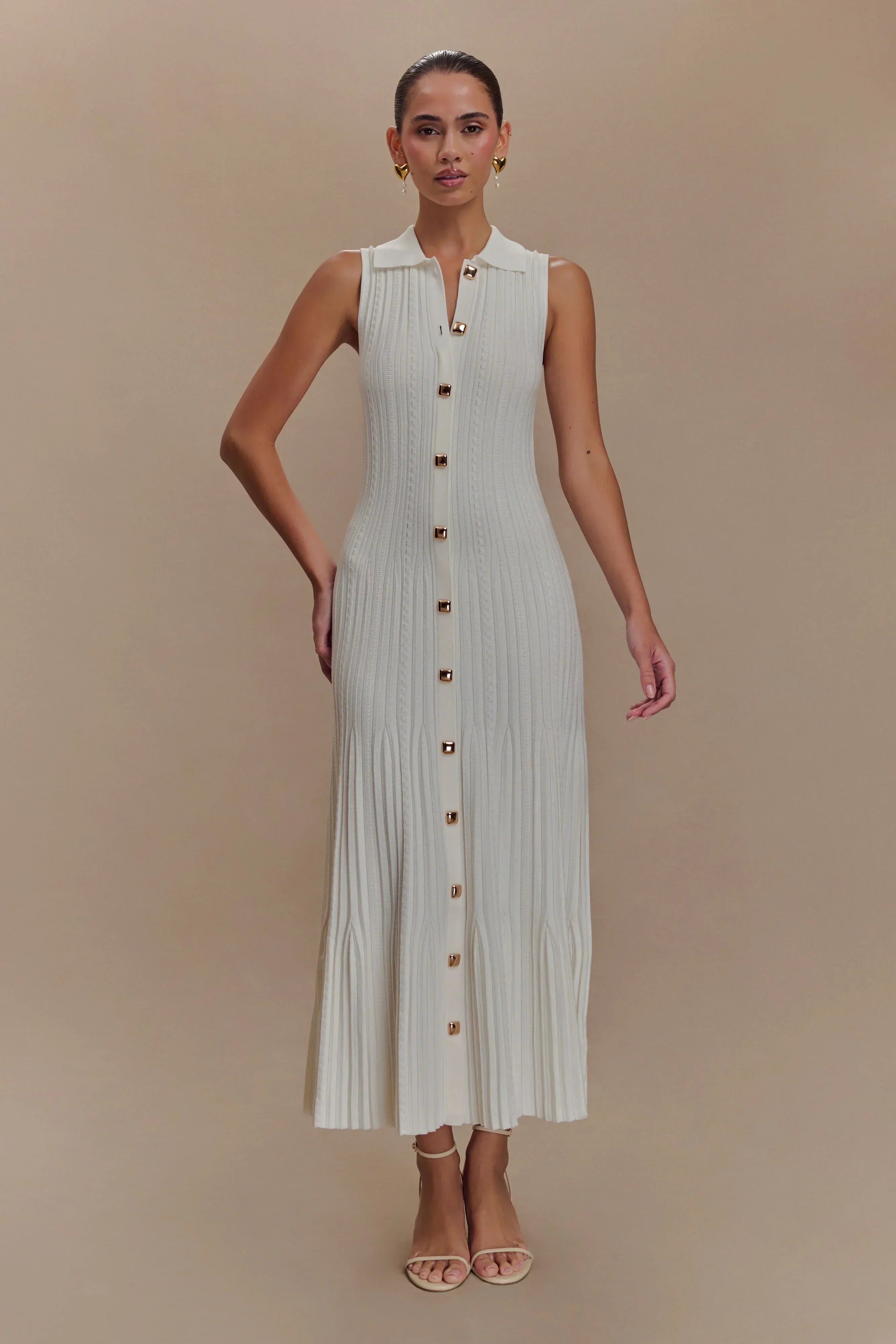 Margie Sleeveless Knit Midi Dress - White