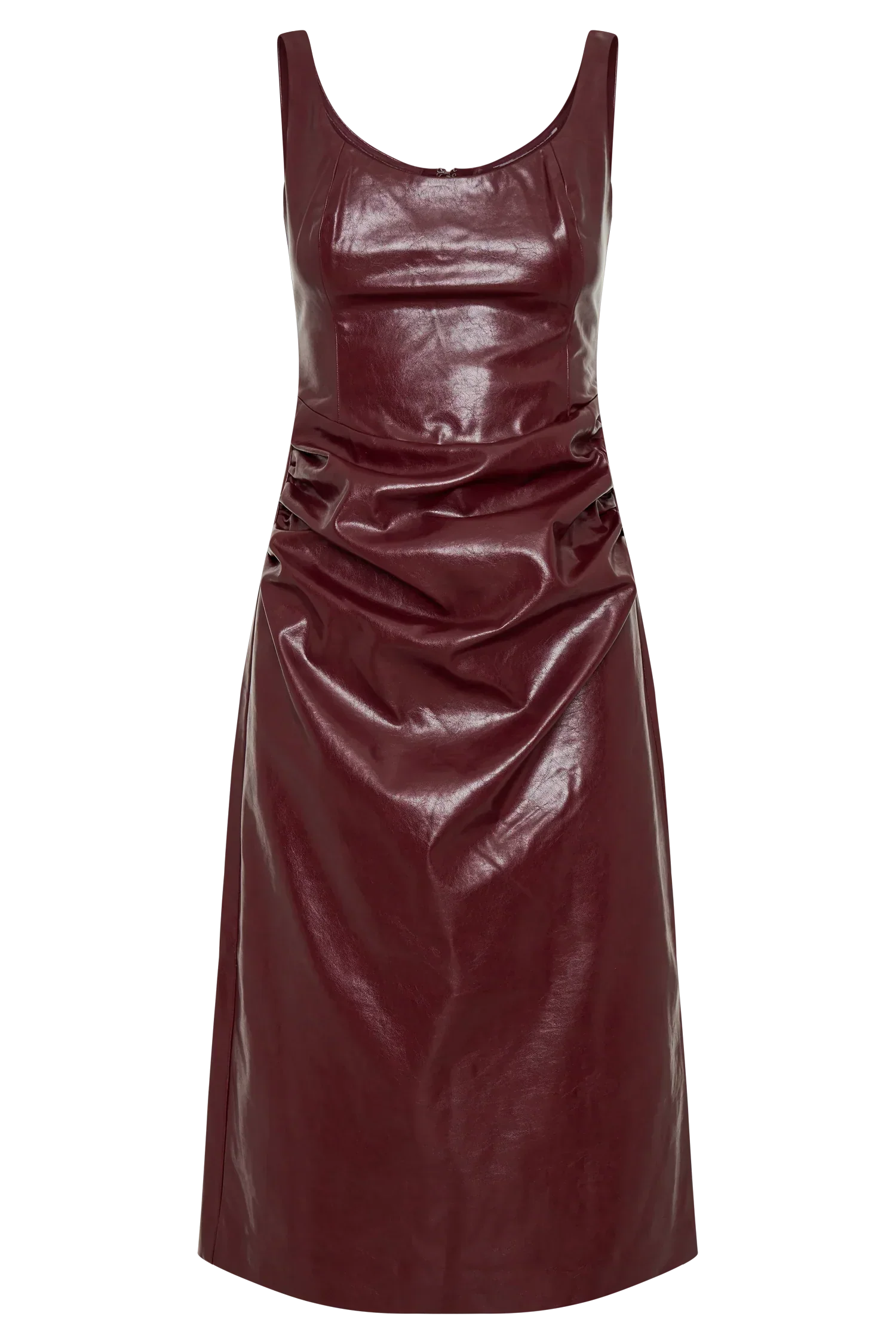 Sonia Faux Leather Midi Dress - Cherry Red