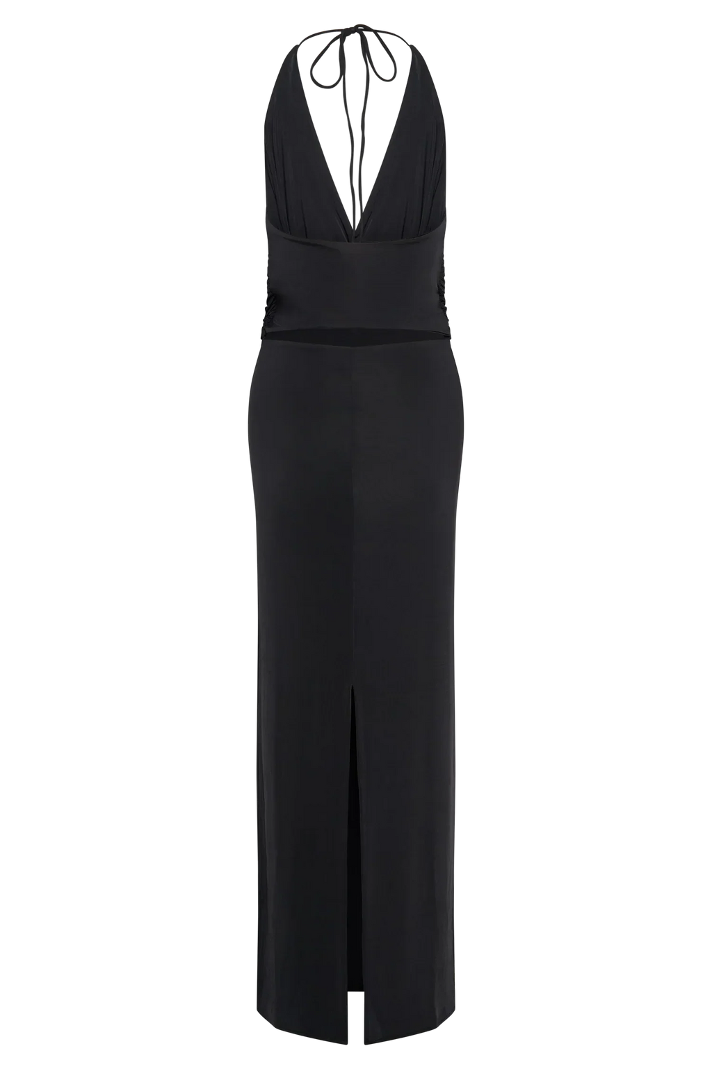 Tyla Draped Slinky Halter Maxi Dress - Black