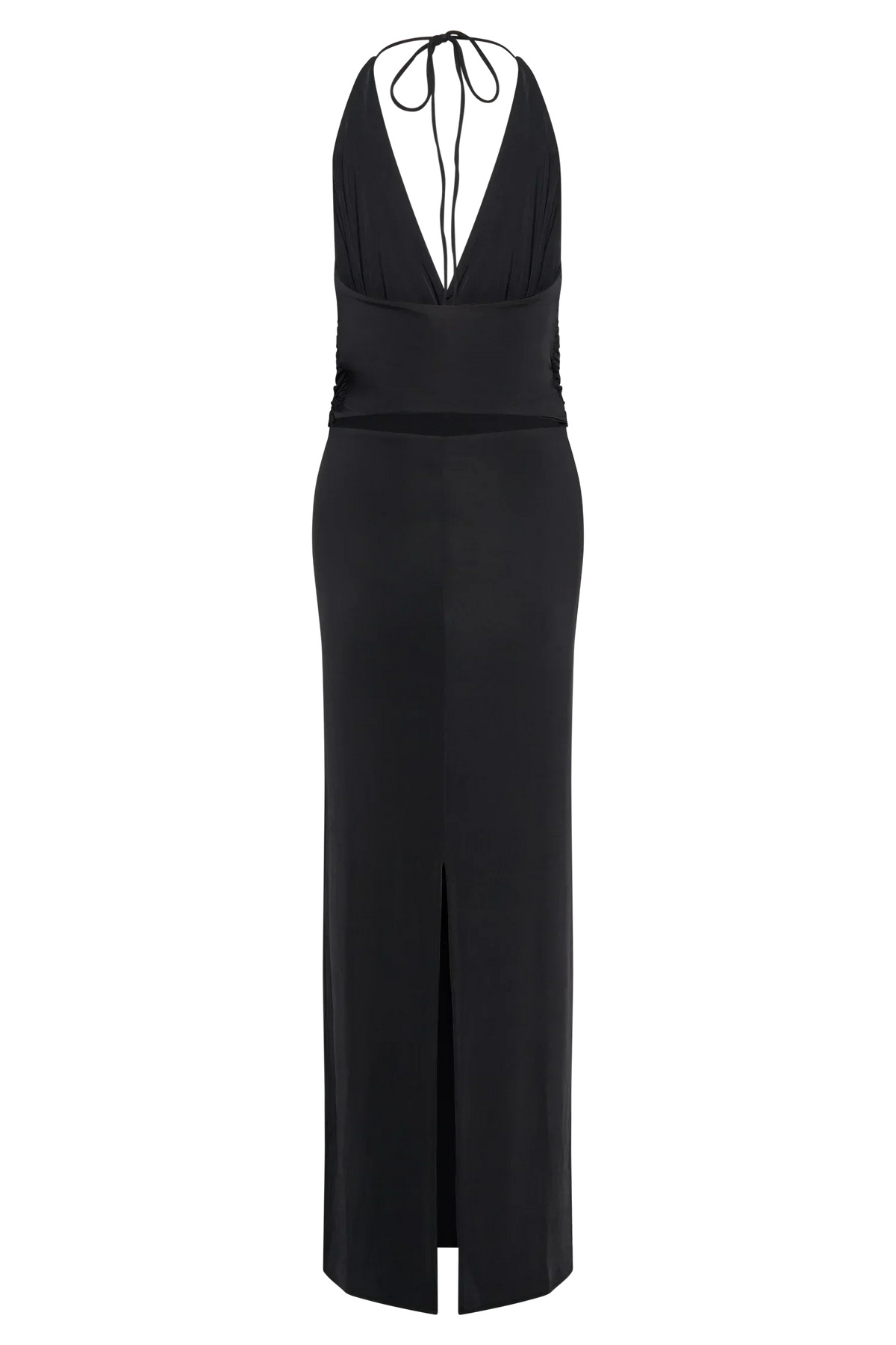 Tyla Draped Slinky Halter Maxi Dress - Black