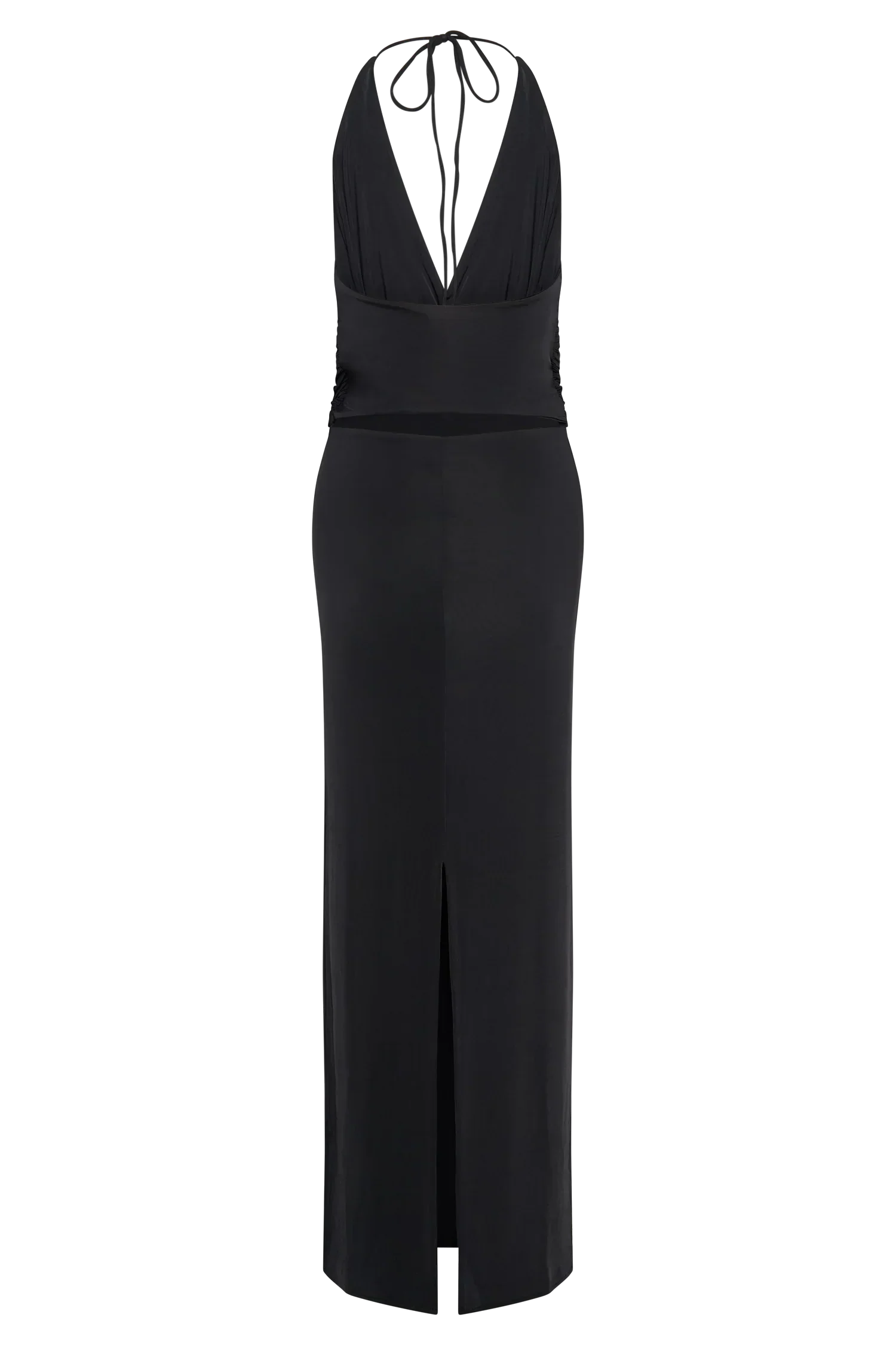 Tyla Draped Slinky Halter Maxi Dress - Black