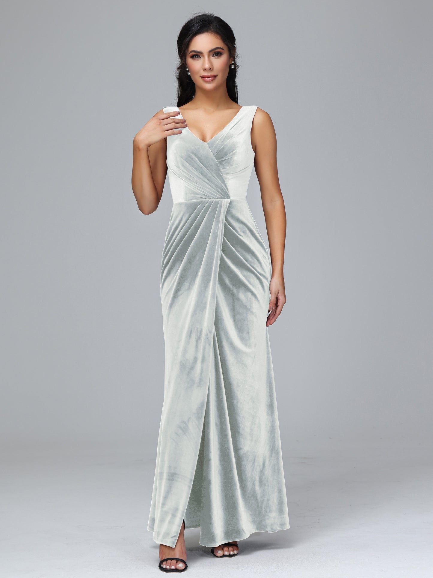 V Neck Velvet Bridesmaid Dress With Slit