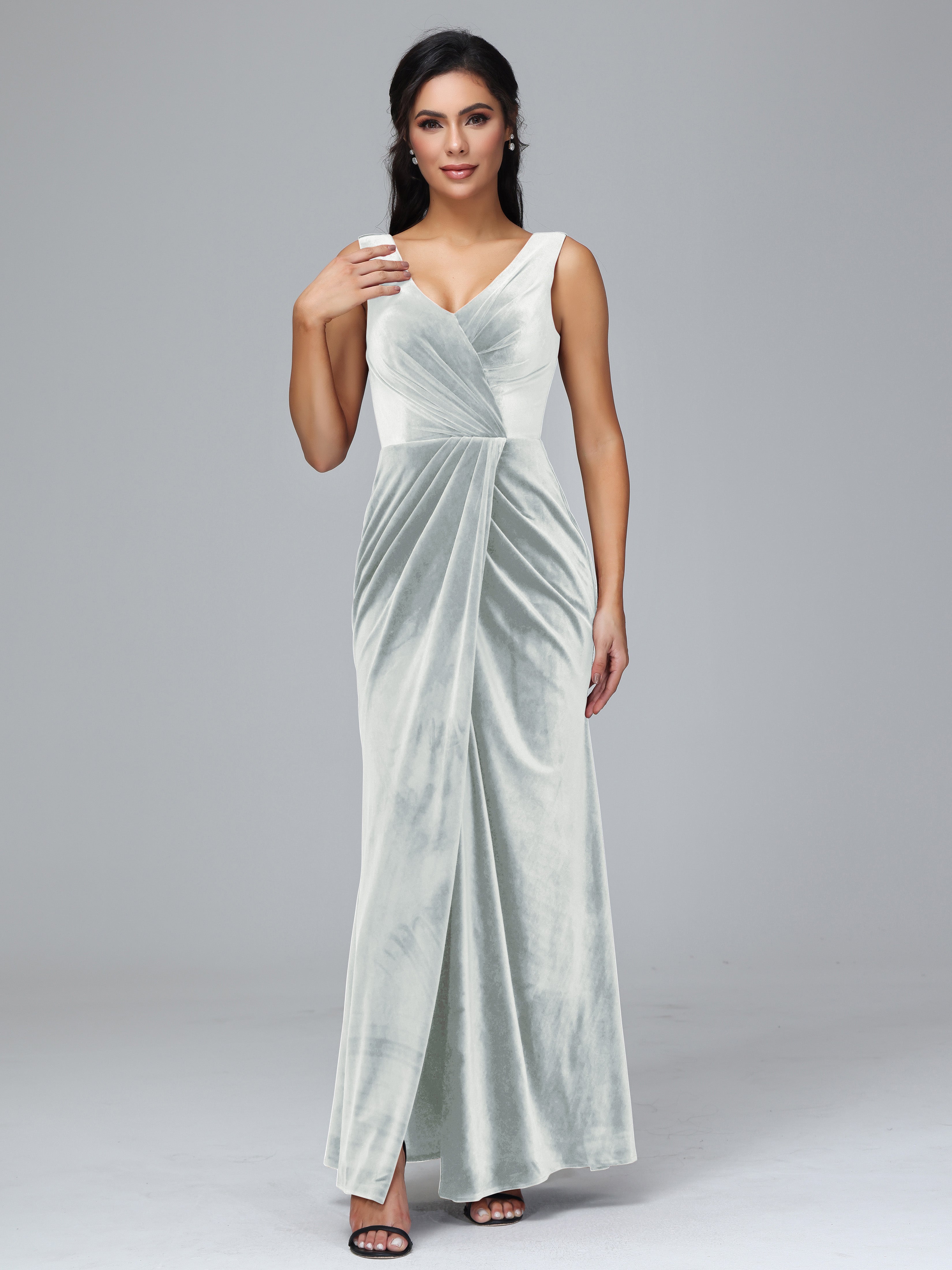 V Neck Velvet Bridesmaid Dress With Slit