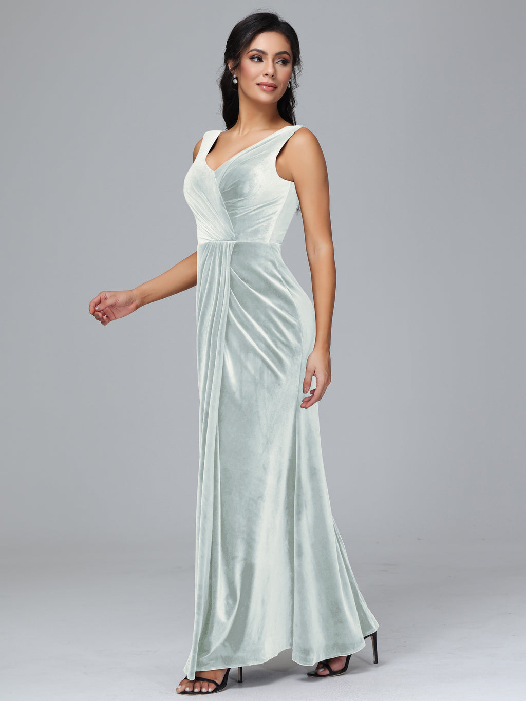 V Neck Velvet Bridesmaid Dress With Slit