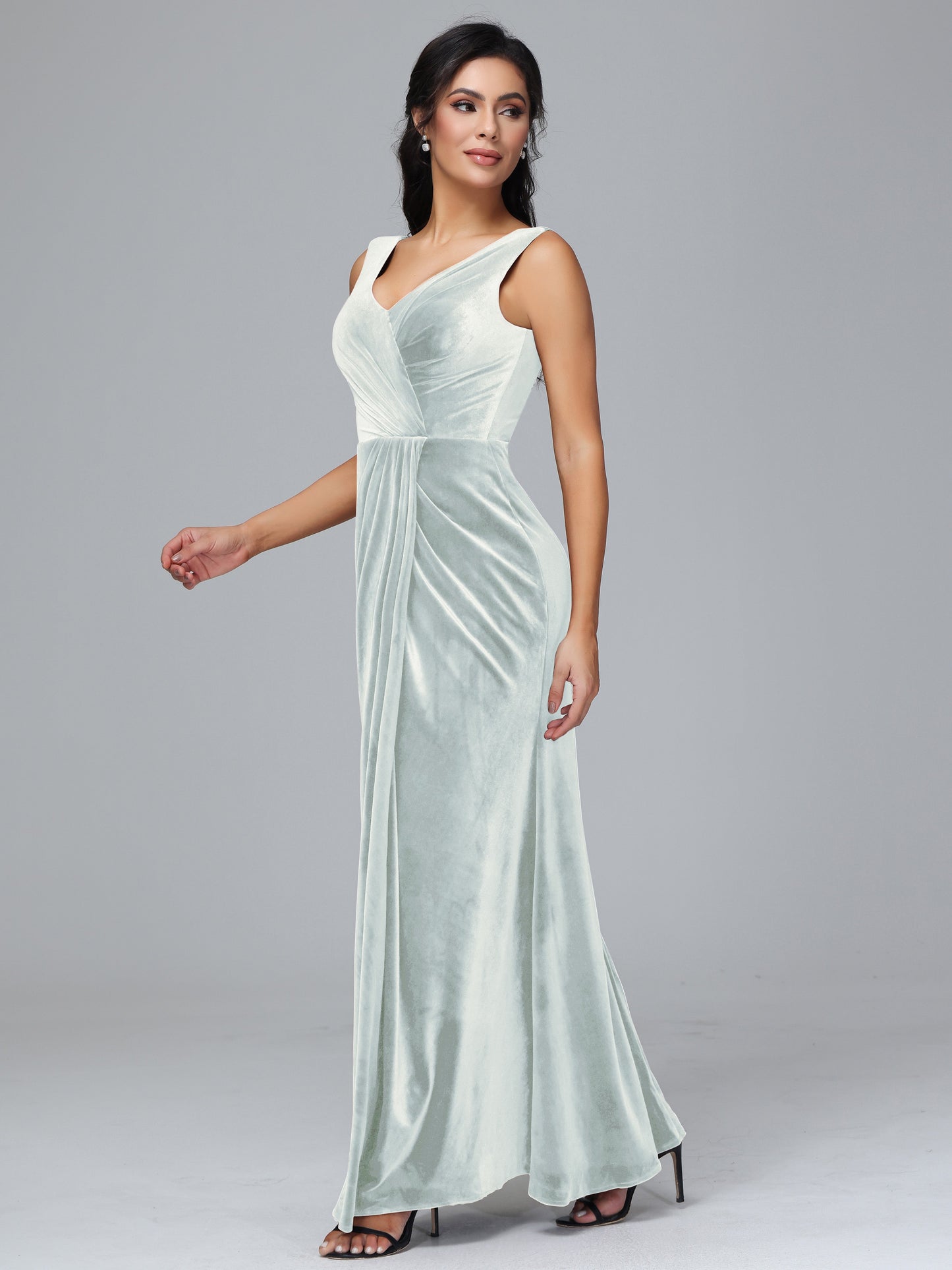 V Neck Velvet Bridesmaid Dress With Slit