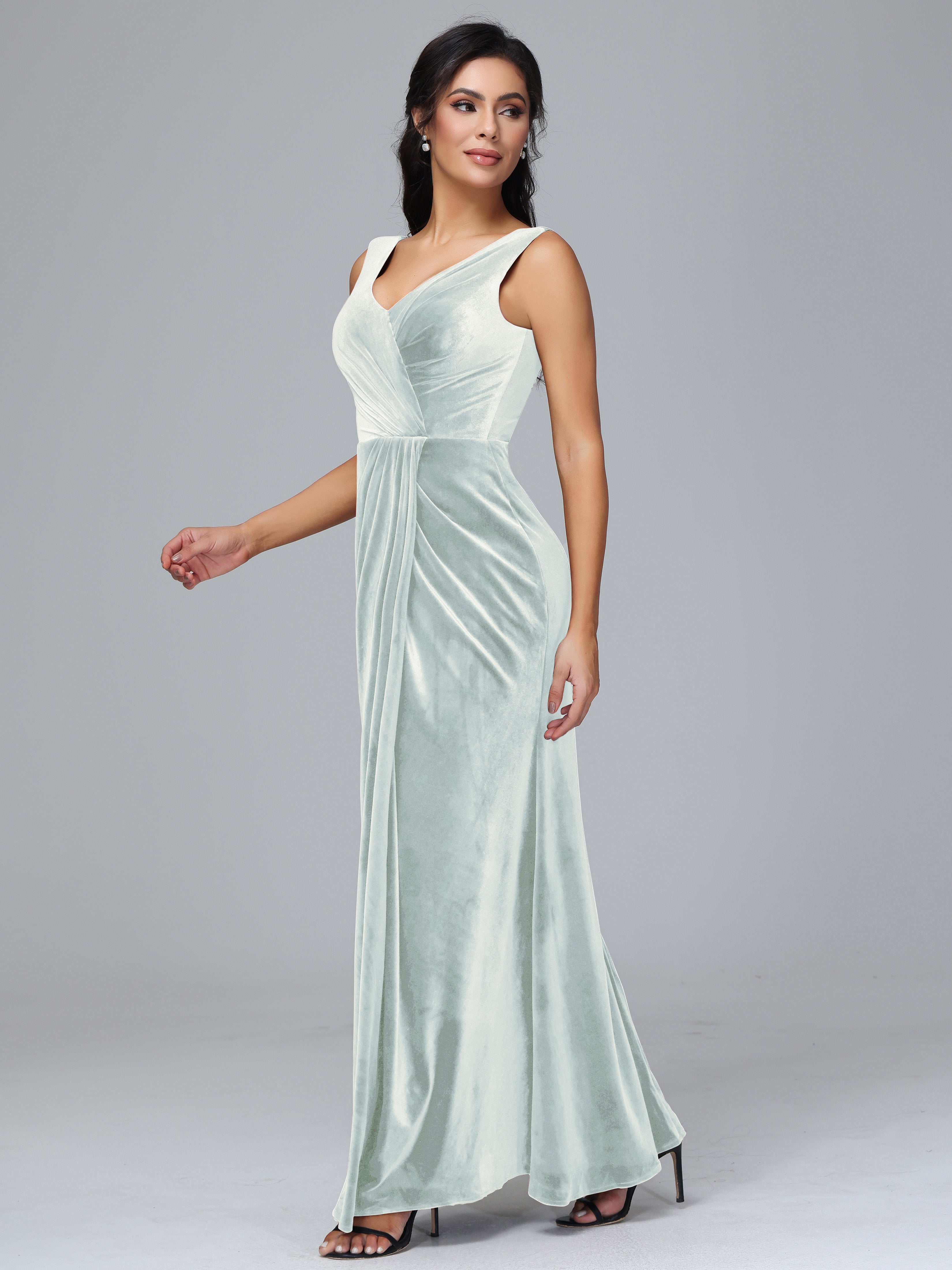 V Neck Velvet Bridesmaid Dress With Slit