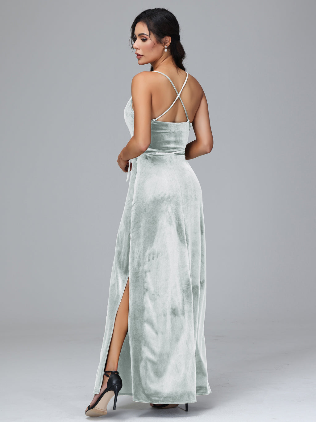 Spaghetti Straps Velvet Bridesmaid Dress With Slit