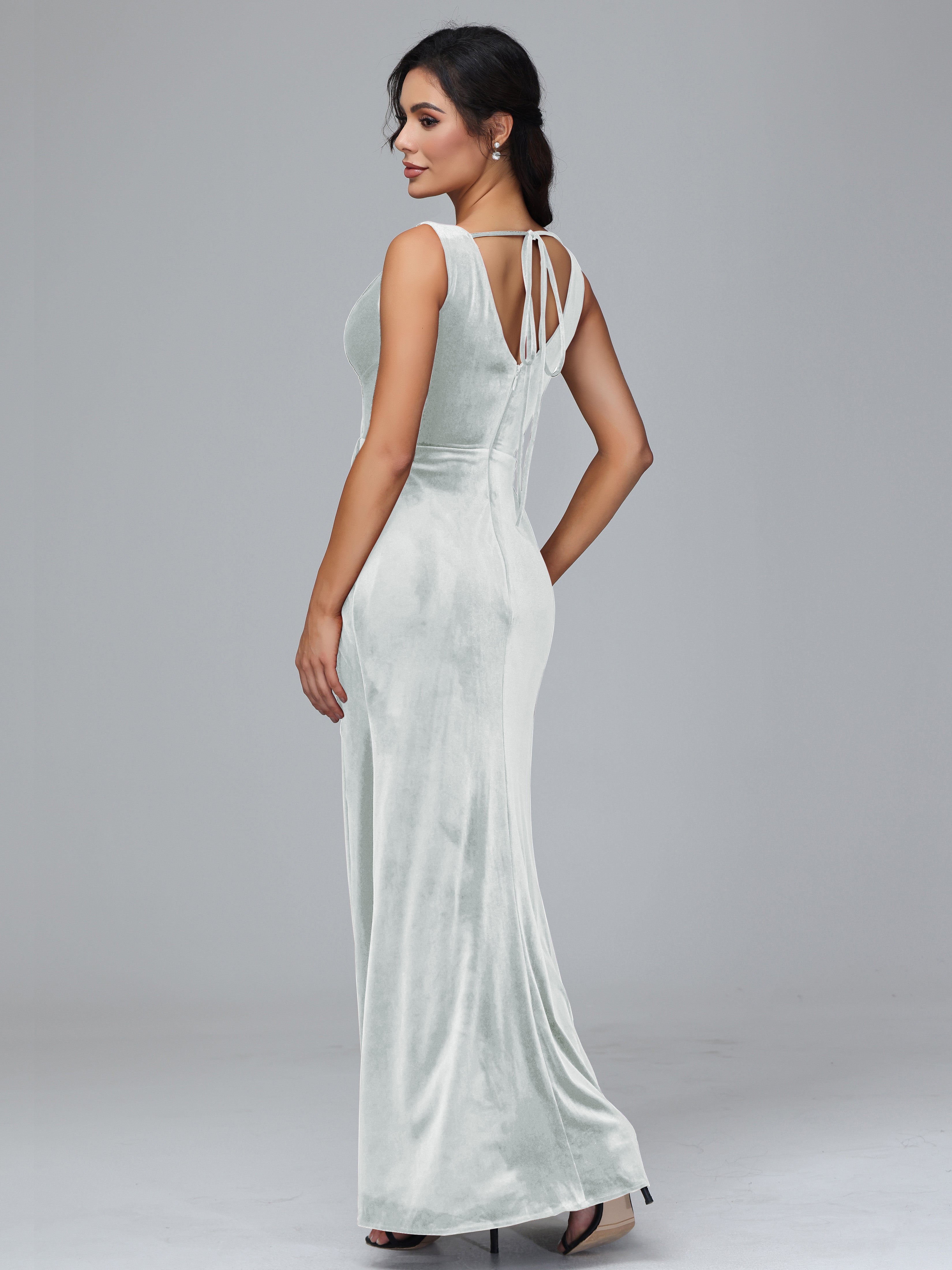 V Neck Velvet Bridesmaid Dress With Slit