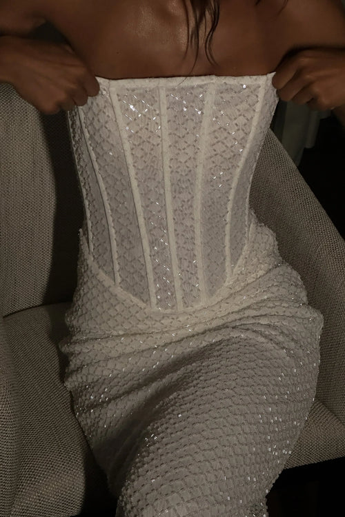 Gemma Strapless Sequin Maxi Dress - White