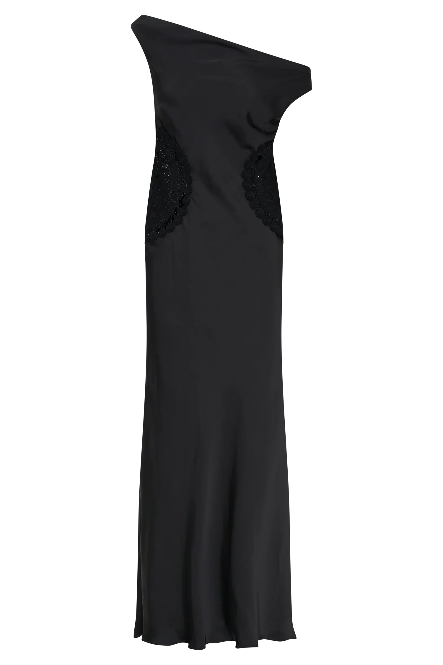 Kristina Satin Maxi Dress With Crochet - Black