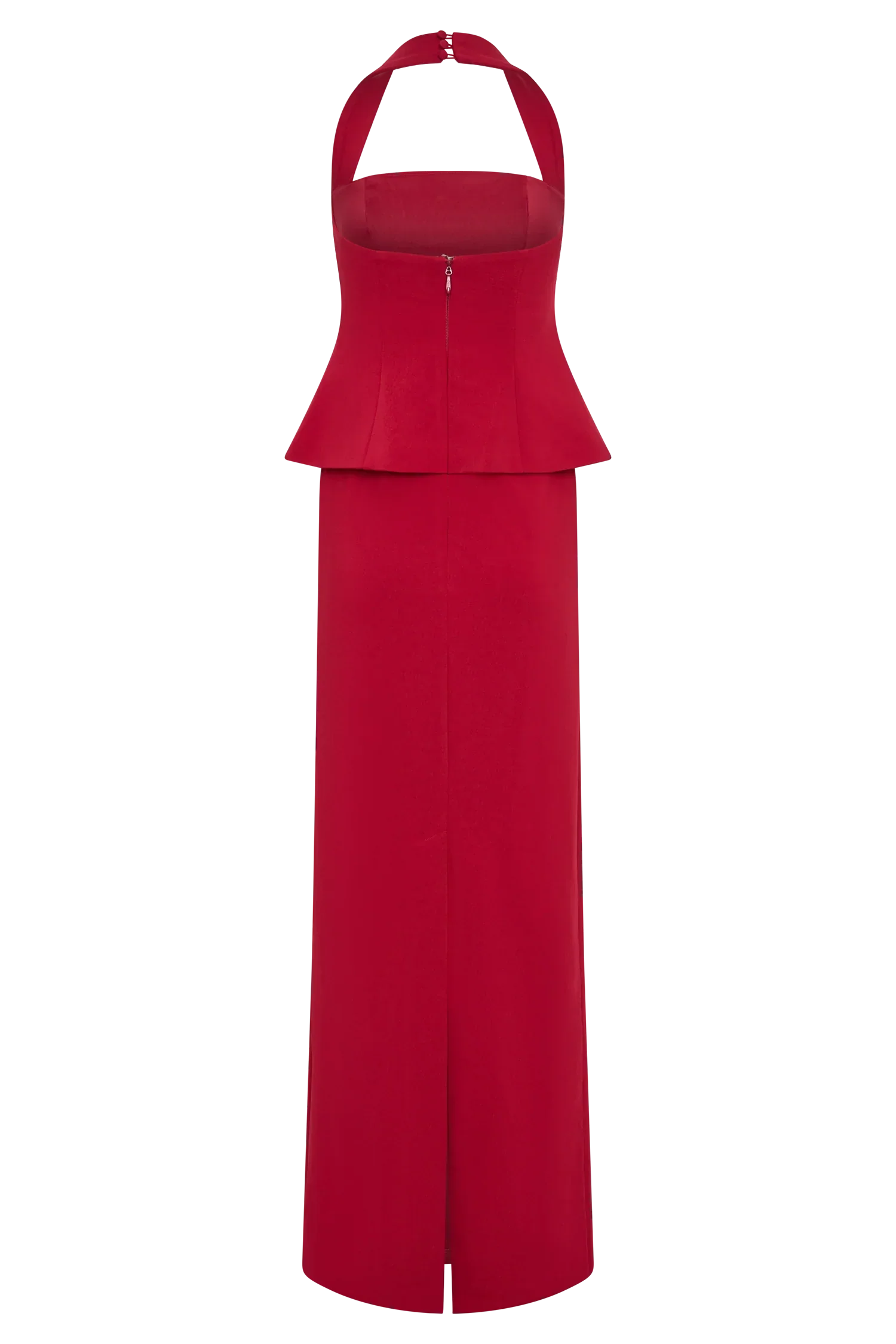 Bertie Peplum Halter Maxi Dress - Ruby