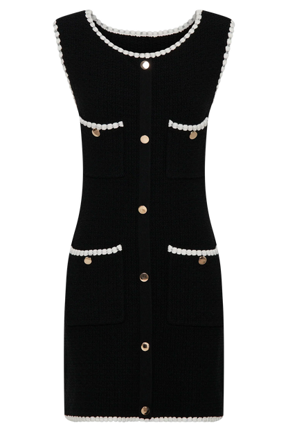 Mia Contrast Knit Mini Dress - Black/White