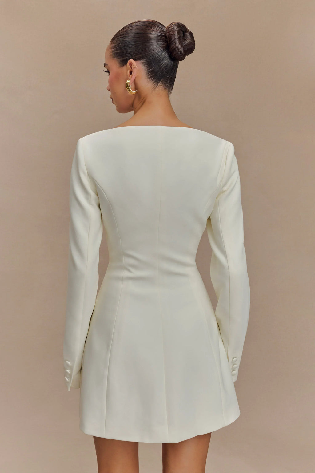 Jolie Boat Neck Suiting Mini Dress - Ivory