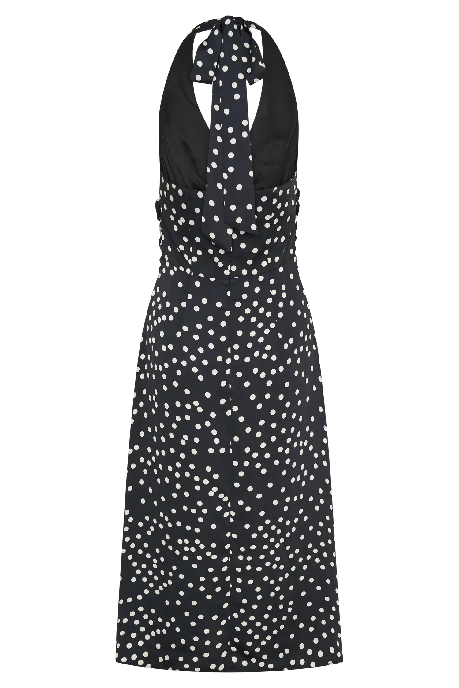 Marguerite Satin Halter Midi Dress - Black Polka Dot Print