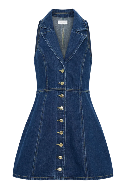 Eugenie Collared Denim Mini Dress - Dark Blue
