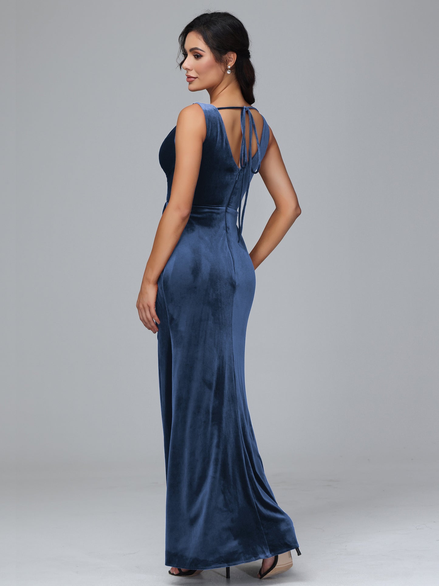 V Neck Velvet Bridesmaid Dress With Slit