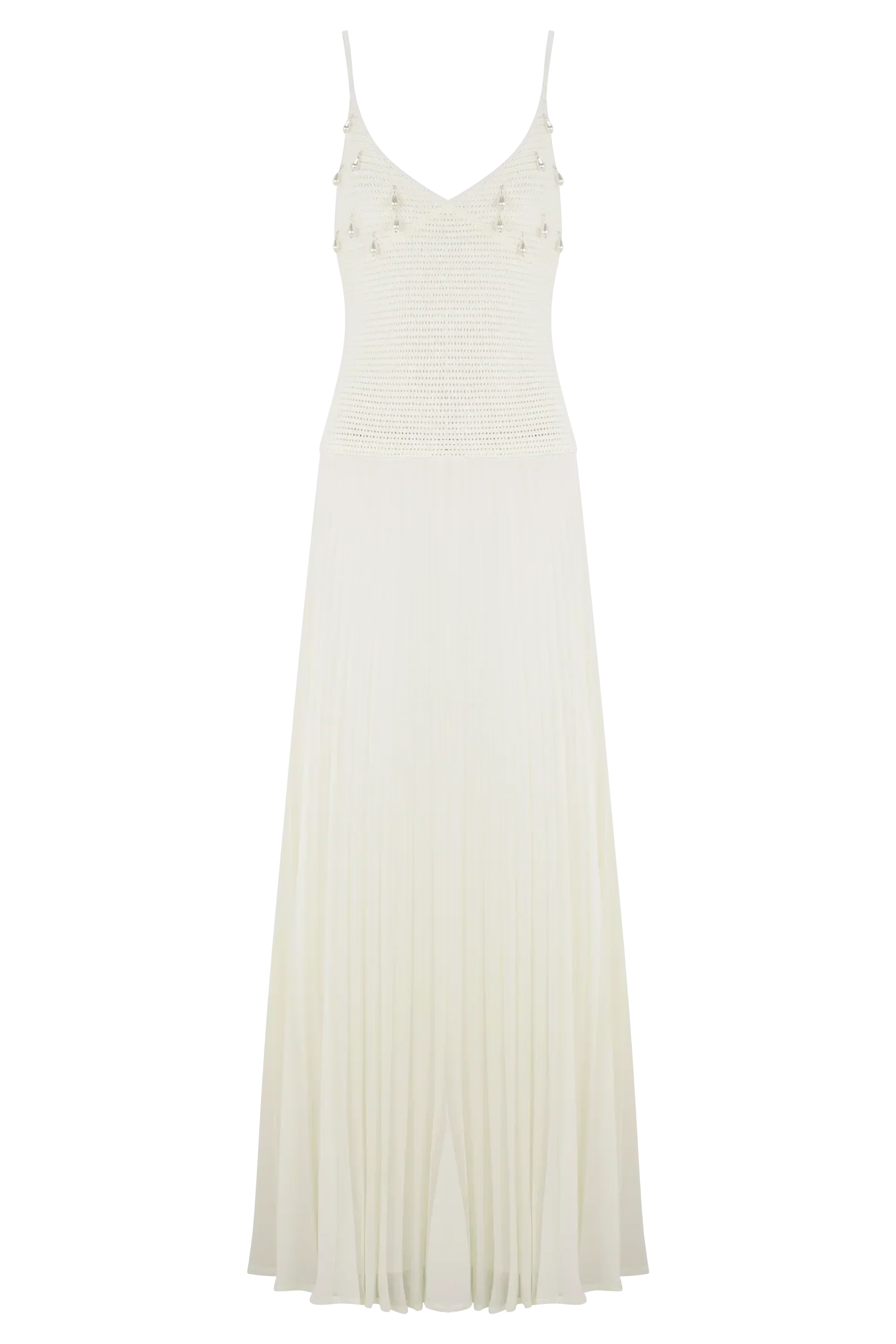 Catherine Crochet Pearl Maxi Dress - White