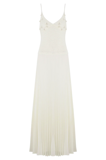Catherine Crochet Pearl Maxi Dress - White