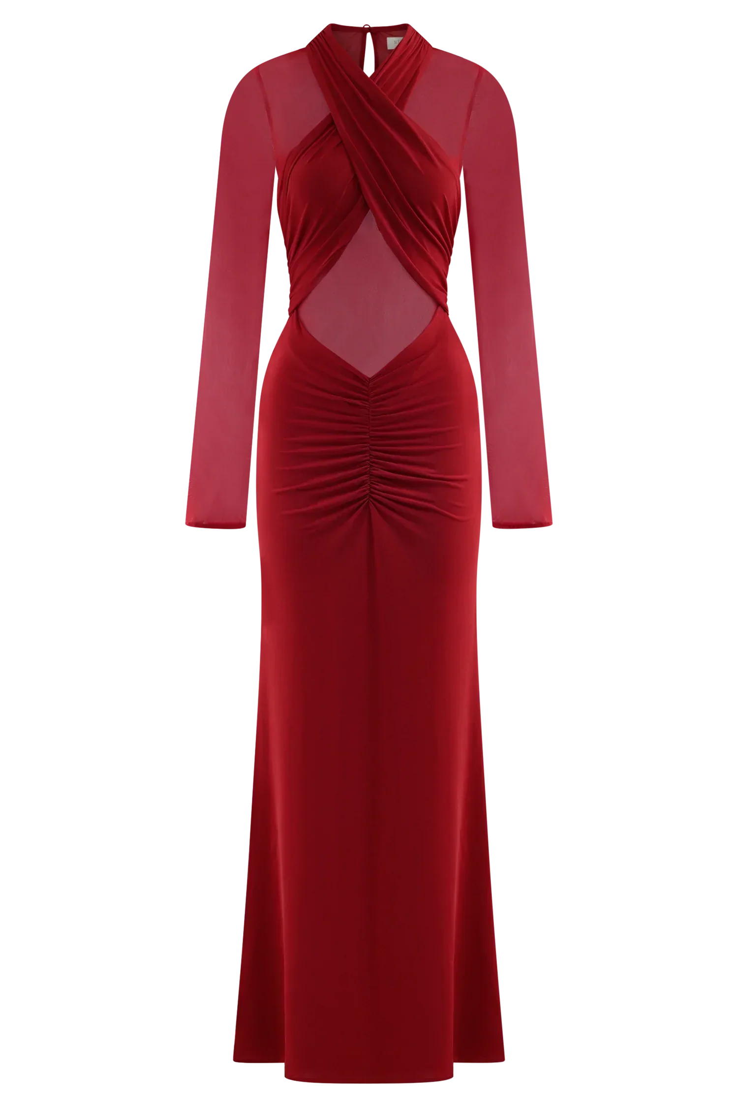 Tania Slinky And Mesh Long Sleeve Maxi Dress - Ruby