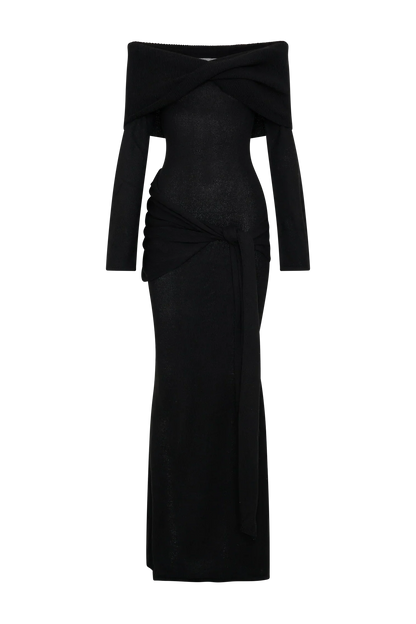 Cameron Off Shoulder Tie Maxi Dress - Black