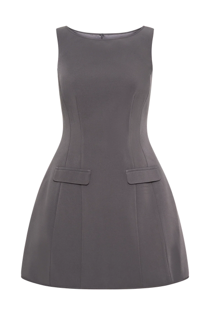 Evanna Sleeveless Suiting Mini Dress - Charcoal Grey