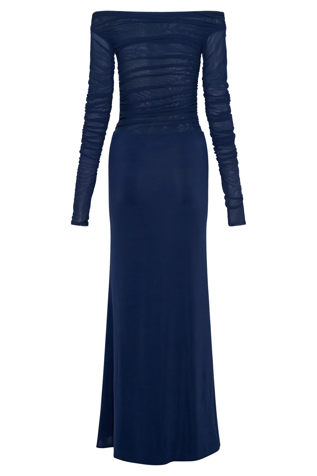 Darla Mesh And Slinky Off Shoulder Maxi Dress - Dark Navy